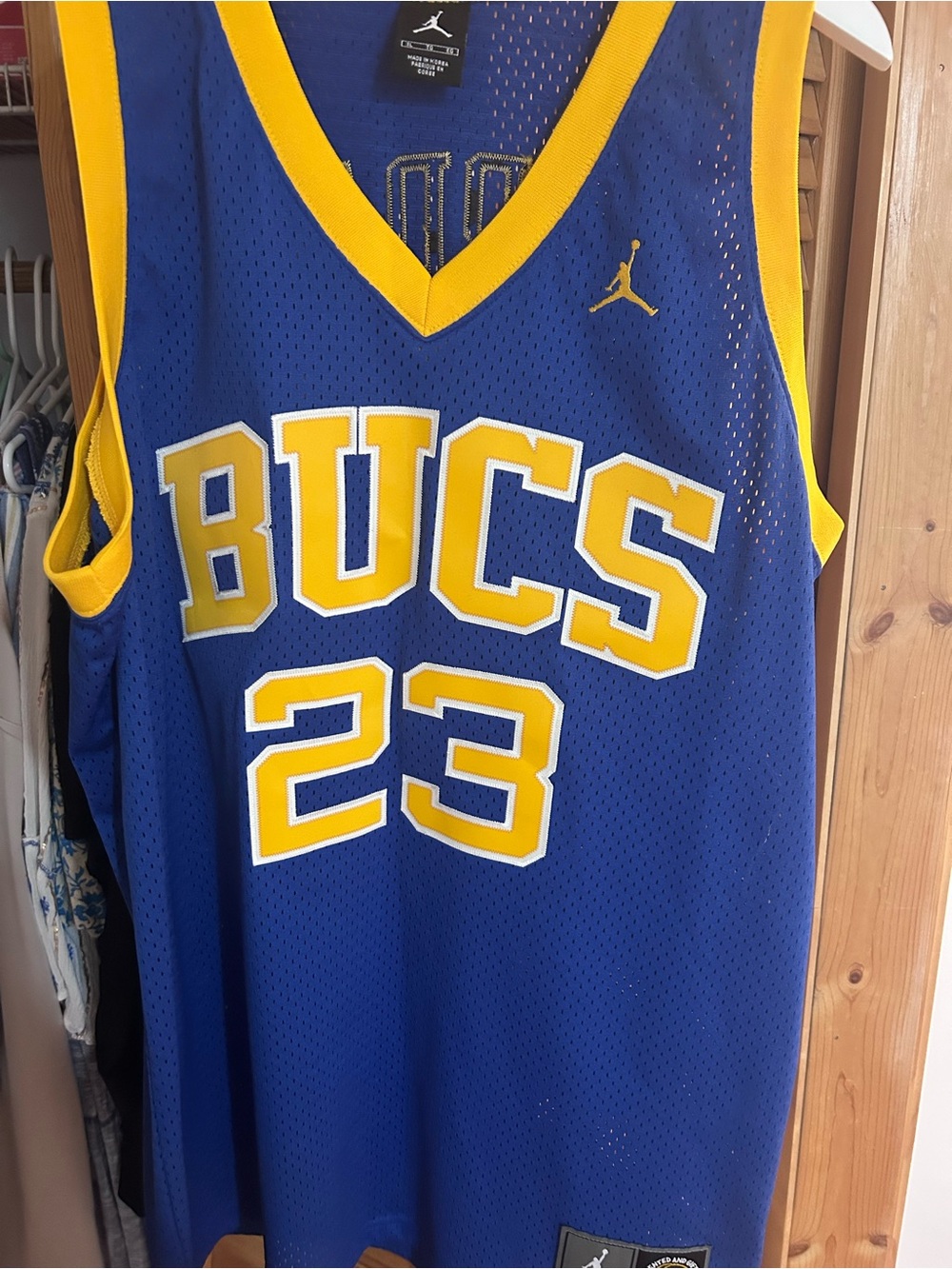 Michael Jordan Blue & Yellow "BUCS" Basketball Jersey #23